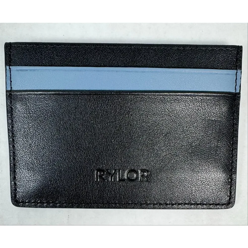 Rylor Black Blue Leather Card Holder Slim Wallet NWOT